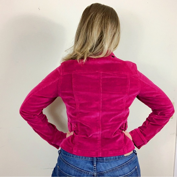 AC-3998 Fuchsia Corduroy Button Front Chest Pockets Jacket Size Medium - Picture 7 of 10